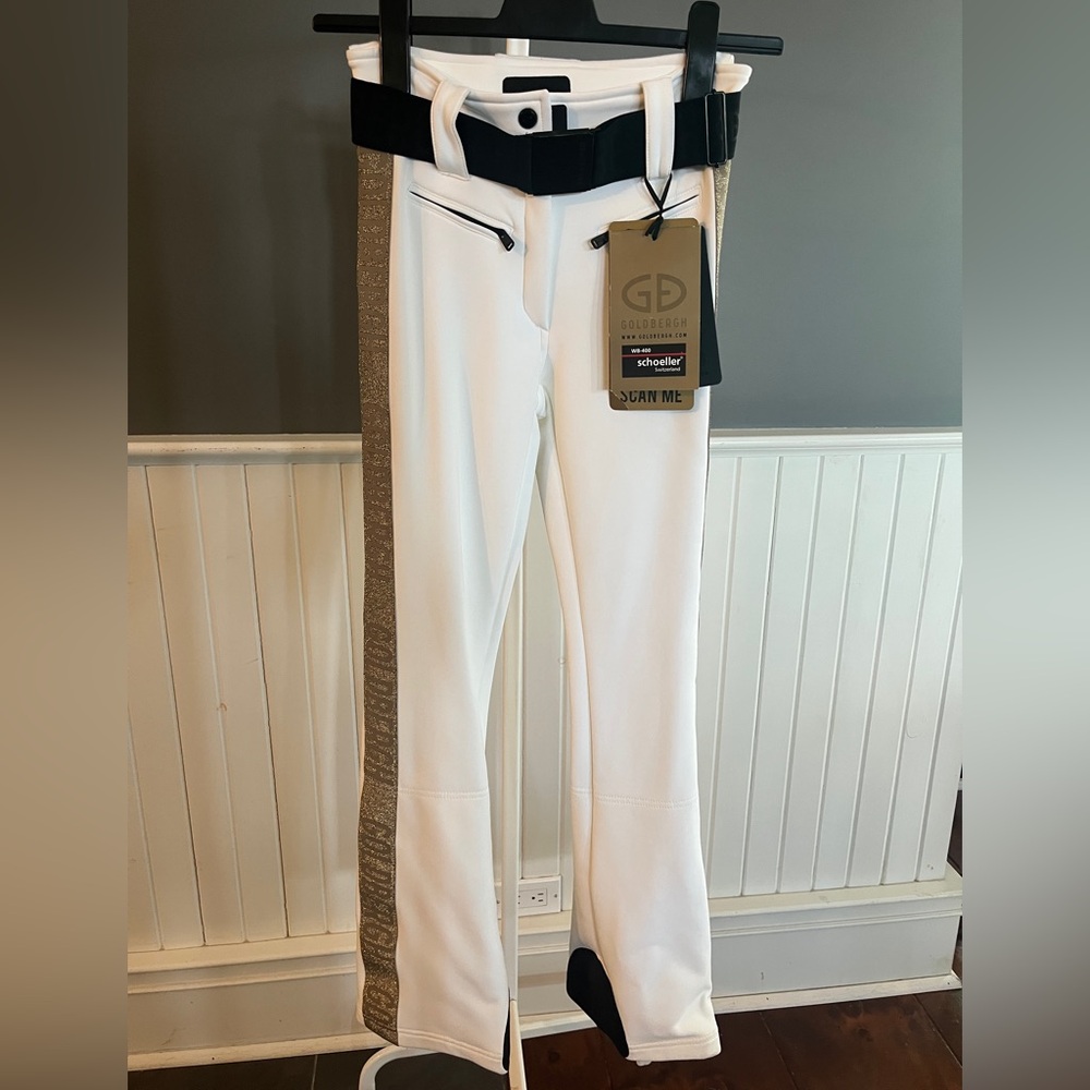 Goldbergh Pam White Ski Pants with Black and Gold Details